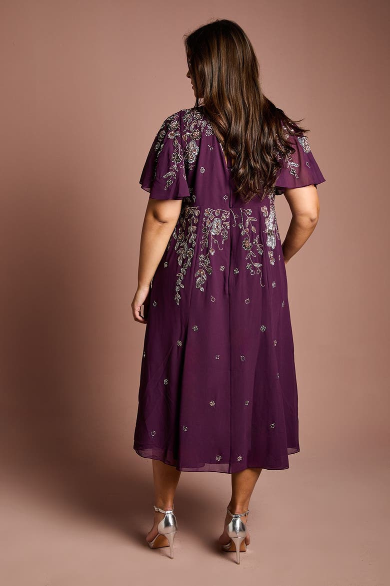 Plus Floral Embellished Midi Dress, Alternate, color, Wine