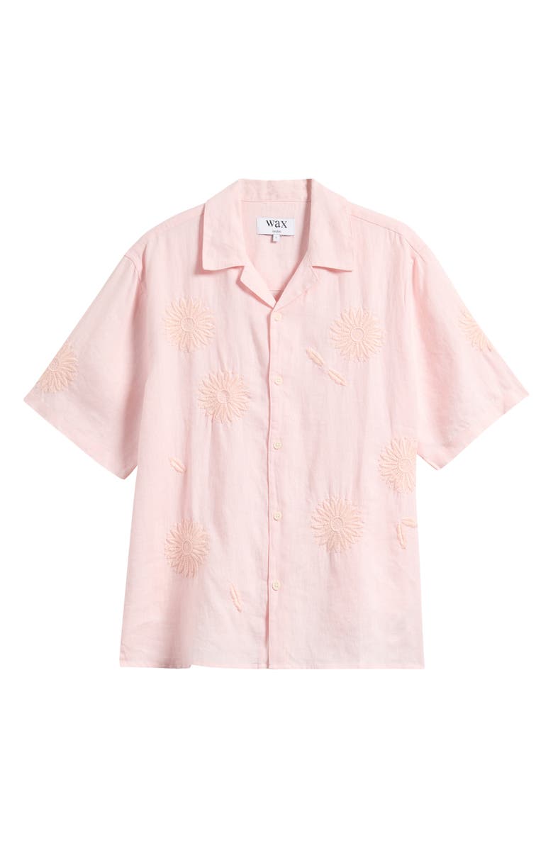 Wax London Didicot Chunk Embroidered Flowers Linen Camp Shirt, Alternate, color, Pink