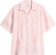 Wax London Didicot Chunk Embroidered Flowers Linen Camp Shirt