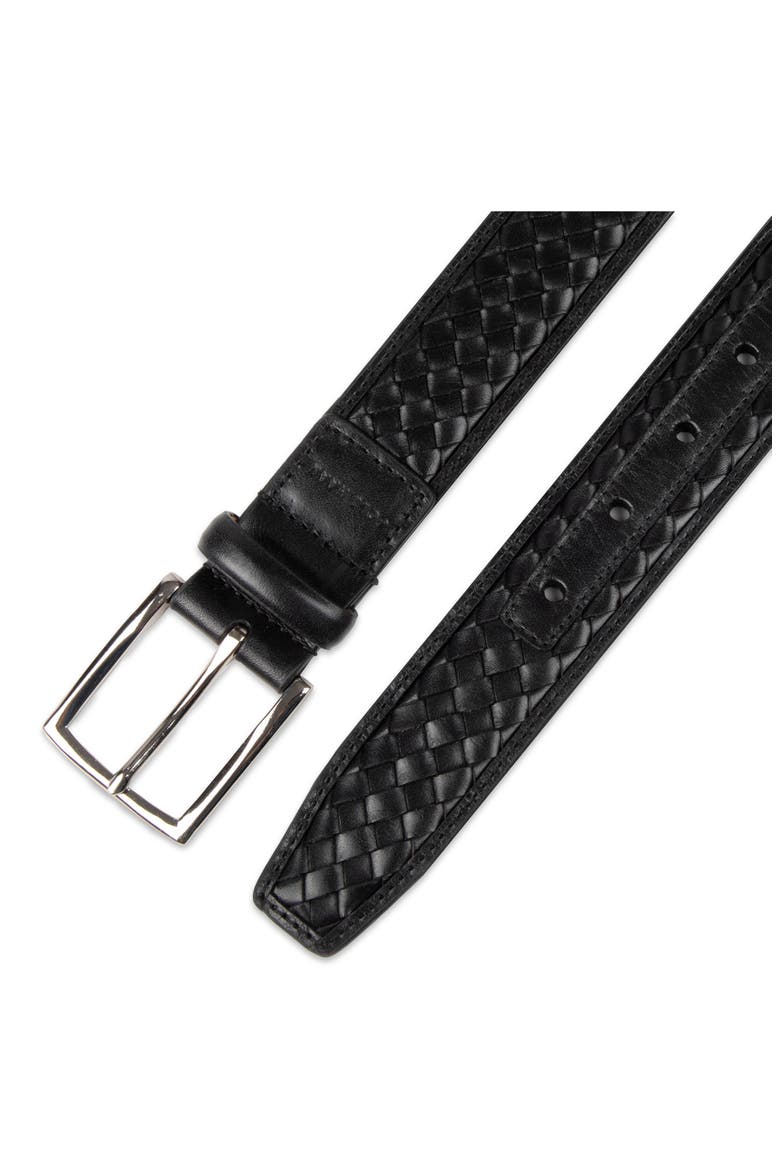 Woven Leather Belt, Alternate, color, BLACK