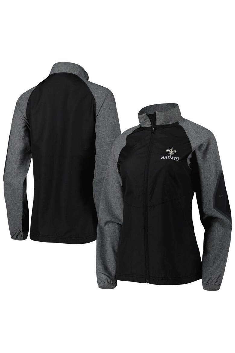 Women's Dunbrooke Black/Gray New Orleans Saints Hurricane Raglan Full-Zip Windbreaker, Main, color, Black