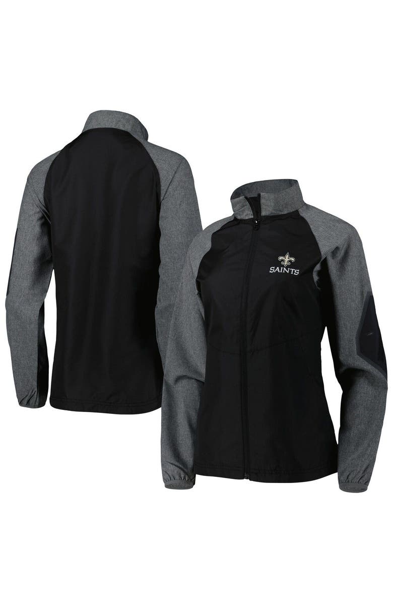 DUNBROOKE Women's Dunbrooke Black/Gray New Orleans Saints Hurricane Raglan Full-Zip Windbreaker, Main, color, 