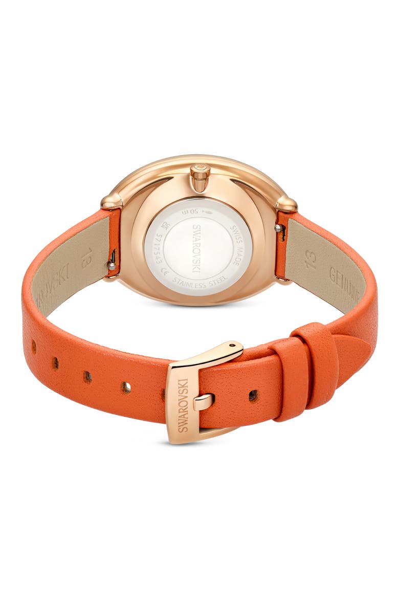 Imber Oval Leather Strap Watch, 24mm x 26.3mm, Alternate, color, ORANGE