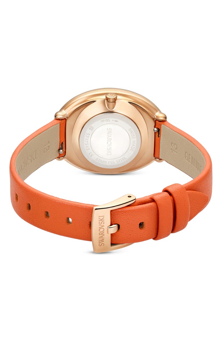 Swarovski Imber Oval Leather Strap Watch, 24mm x 26.3mm, Alternate, color, Orange