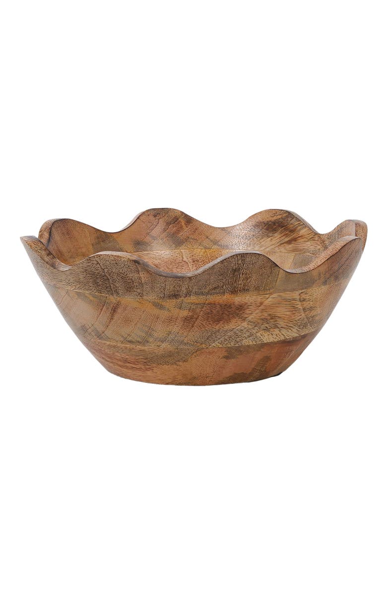 Mela Artisans Scalloped Mangowood Bowls Large, Main, color, Brown