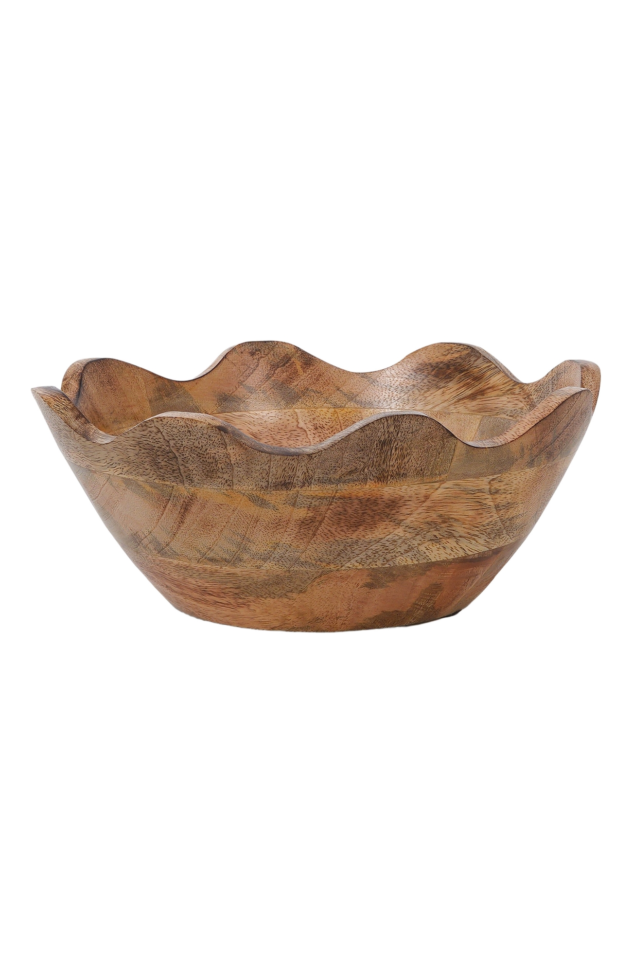 Mela Artisans Scalloped Mangowood Bowls Large - Brown