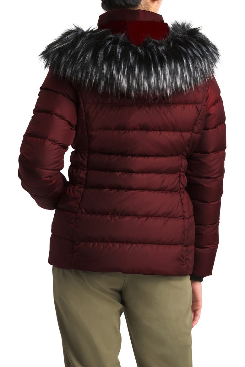 Gotham II Hooded Water Resistant 550-Fill-Power Down Jacket with Faux Fur Trim, Alternate, color, DEEP GARNET RED