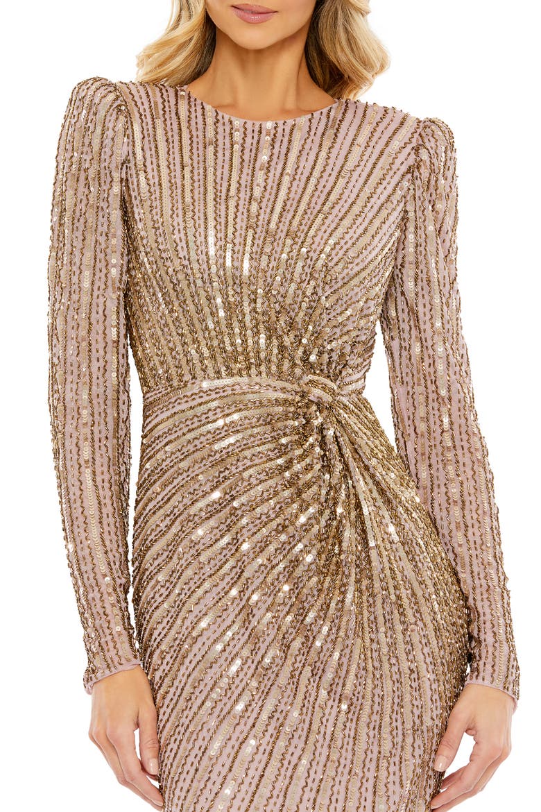 Embellished Puff Sleeve Side Knot Gown, Alternate, color, MOCHA