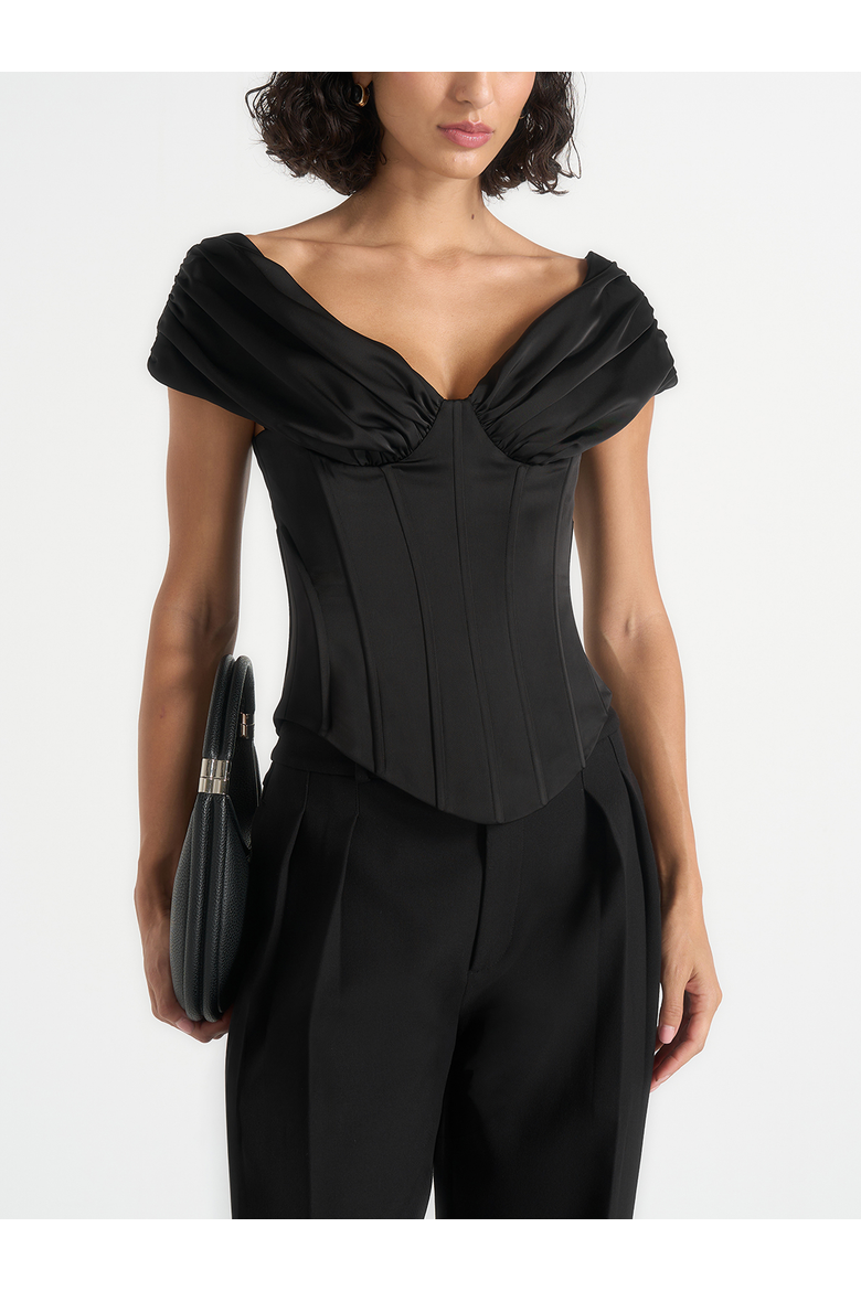 Ursula Ruched Off-Shoulder Corset Top, Main, color, Black