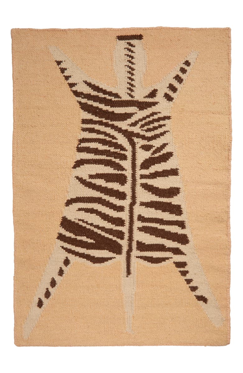 Cold Picnic Zebra Flat Weave Wool Rug, Main, color, Beige