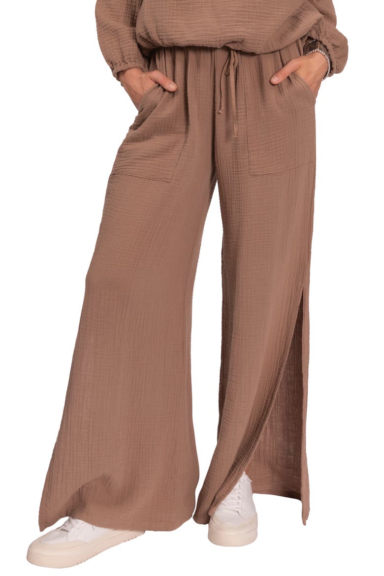 Riley Cotton Gauze Split Hem Pants, Main, color, MUSHROOM