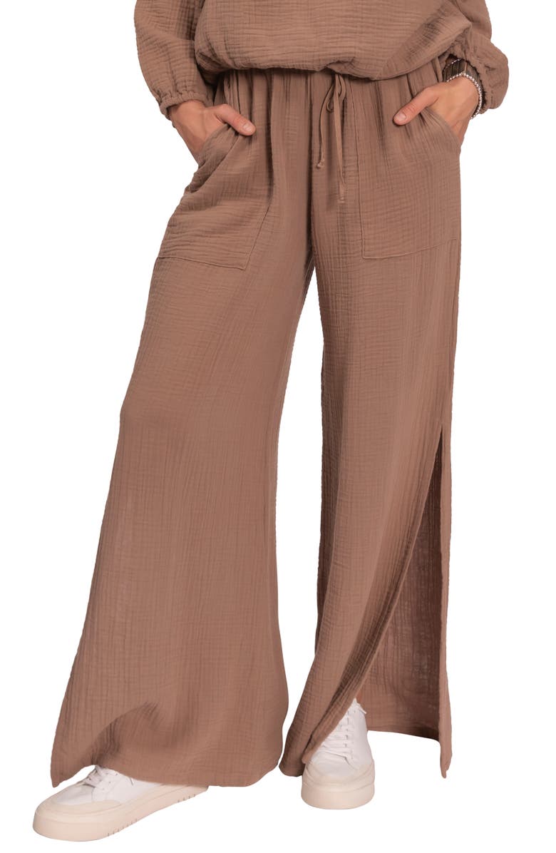 Everyday Ritual Riley Cotton Gauze Split Hem Pants, Main, color, Mushroom