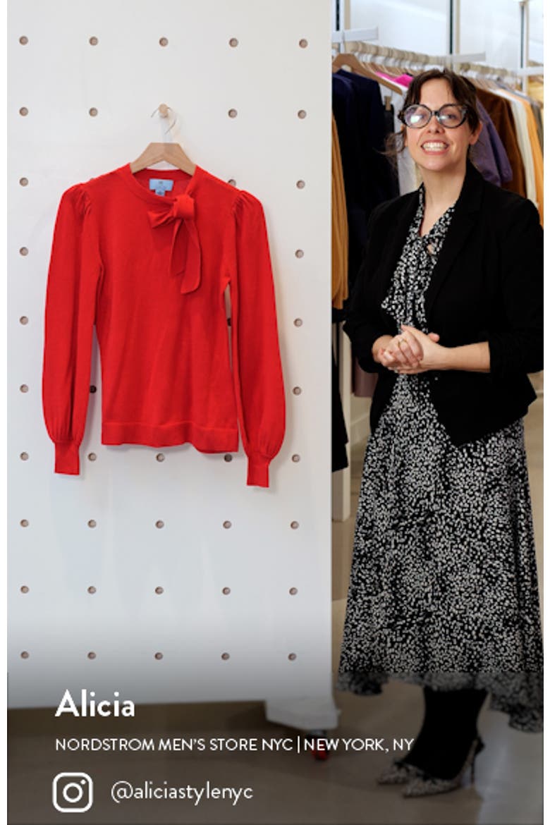 Bow Neck Blouson Sleeve Cotton Blend Sweater video