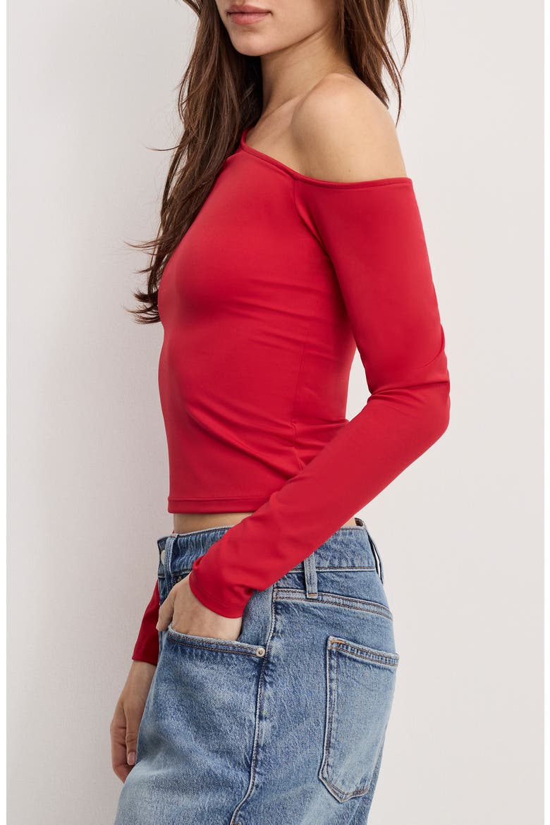 Weightless One-Shoulder Top, Alternate, color, RUBY