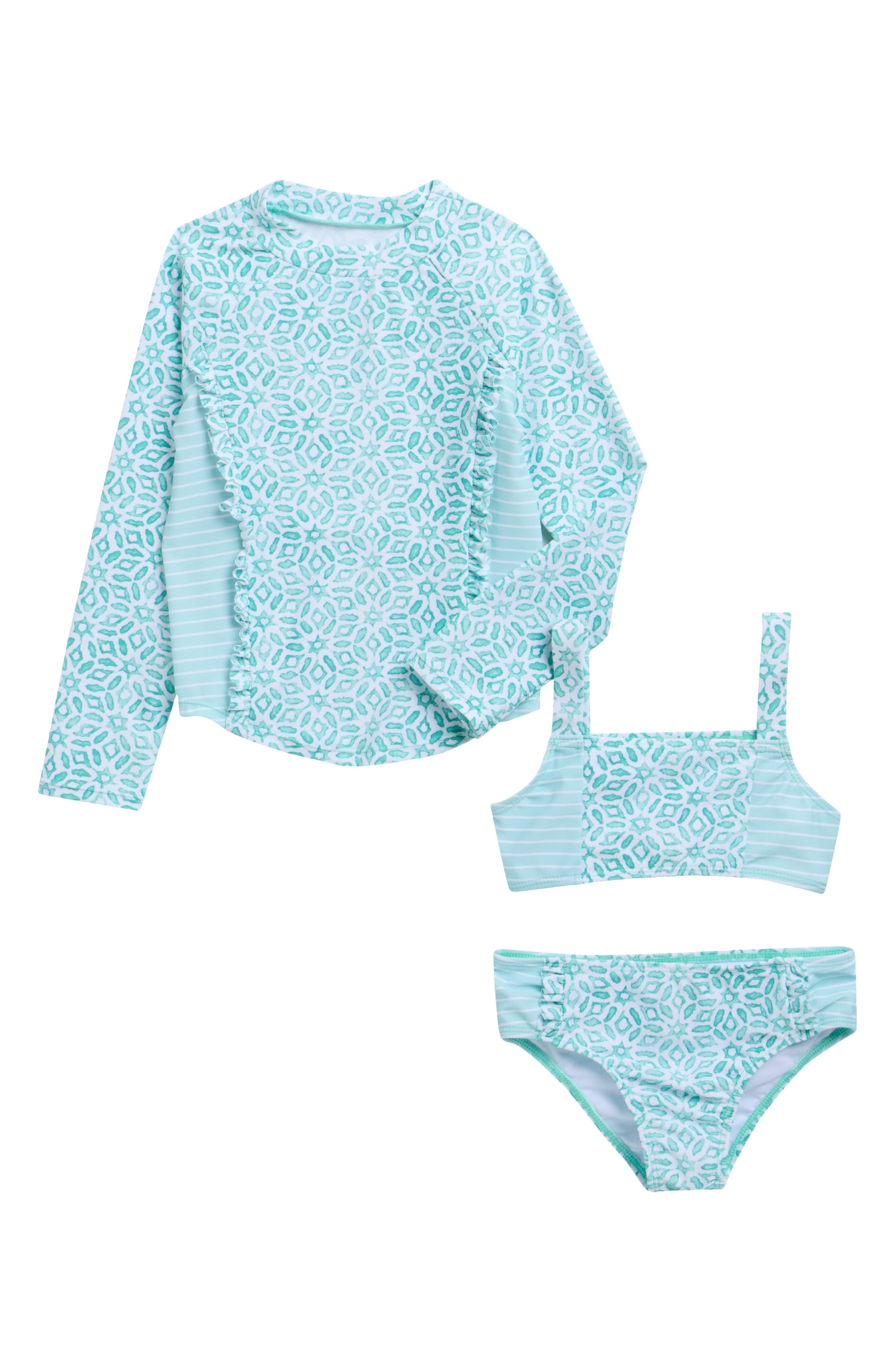 Jessica Simpson Kids' Rashguard Top, Bikini Top & Bottoms Set