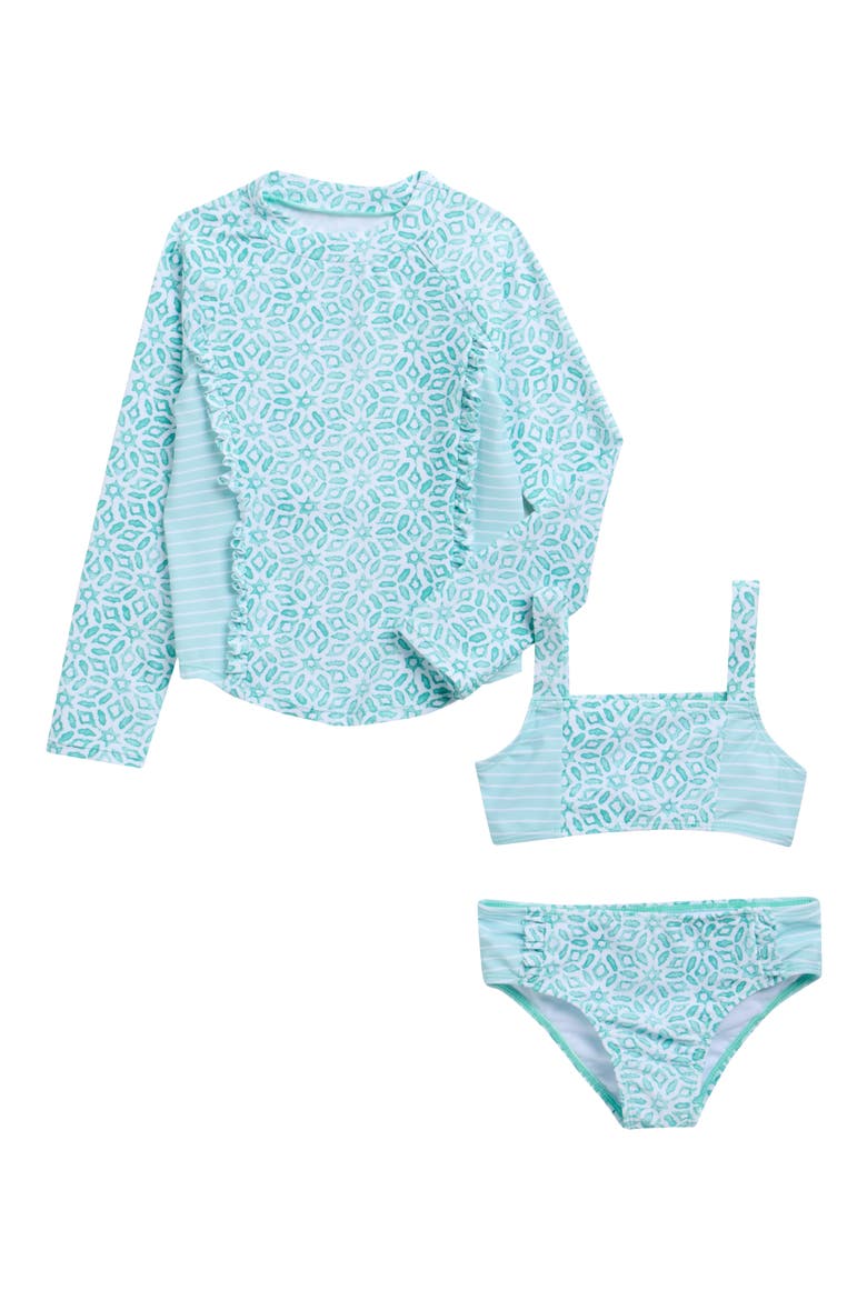 Kids' Long Sleeve Three-Piece Rashguard Swimsuit, Main, color, BLUE