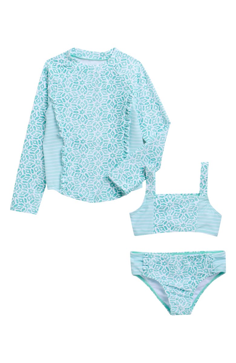 Jessica Simpson Kids' Rashguard Top, Bikini Top & Bottoms Set, Main, color, Blue