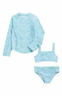Jessica Simpson Kids' Rashguard Top, Bikini Top & Bottoms Set