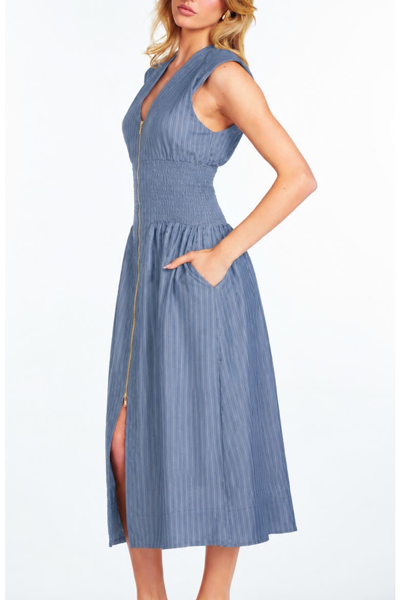 Skye Zip Front Midi Dress, Alternate, color, Blue Stripe