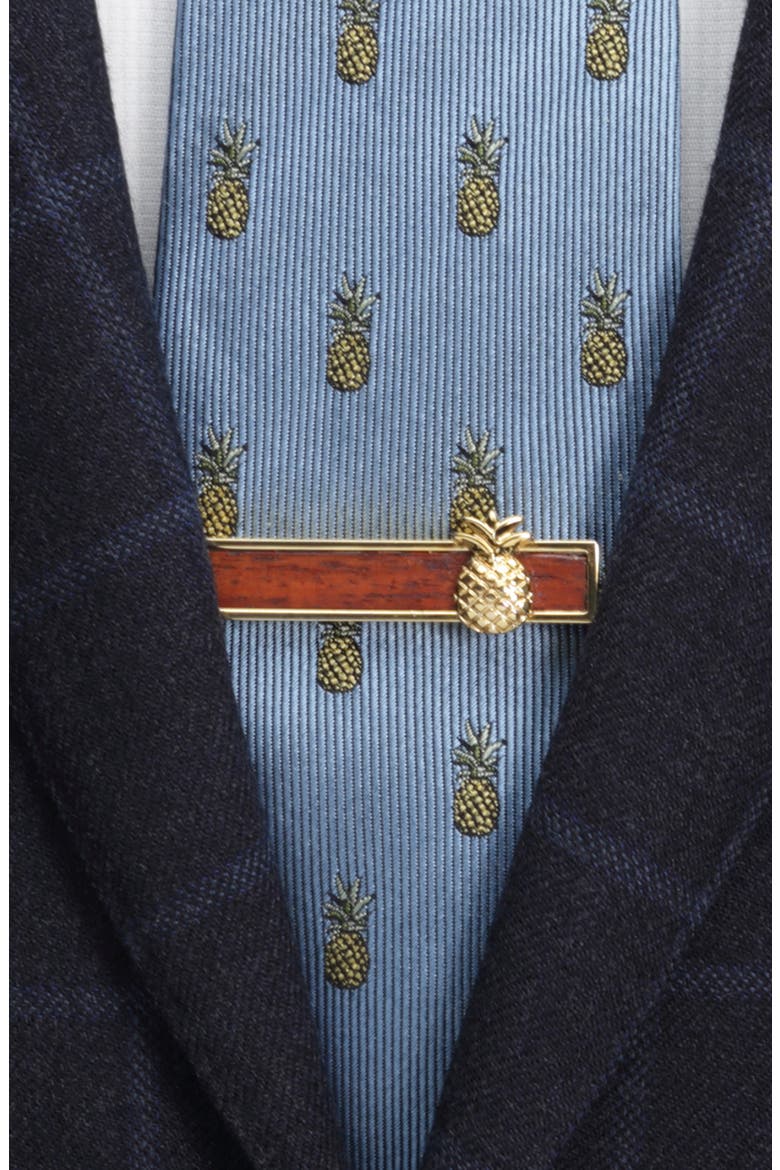 Pineapple Wood Inlay Tie Bar, Alternate, color, GOLD