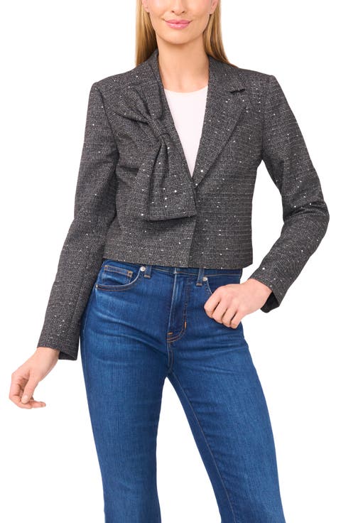 Tweed Bow Accent Crop Blazer