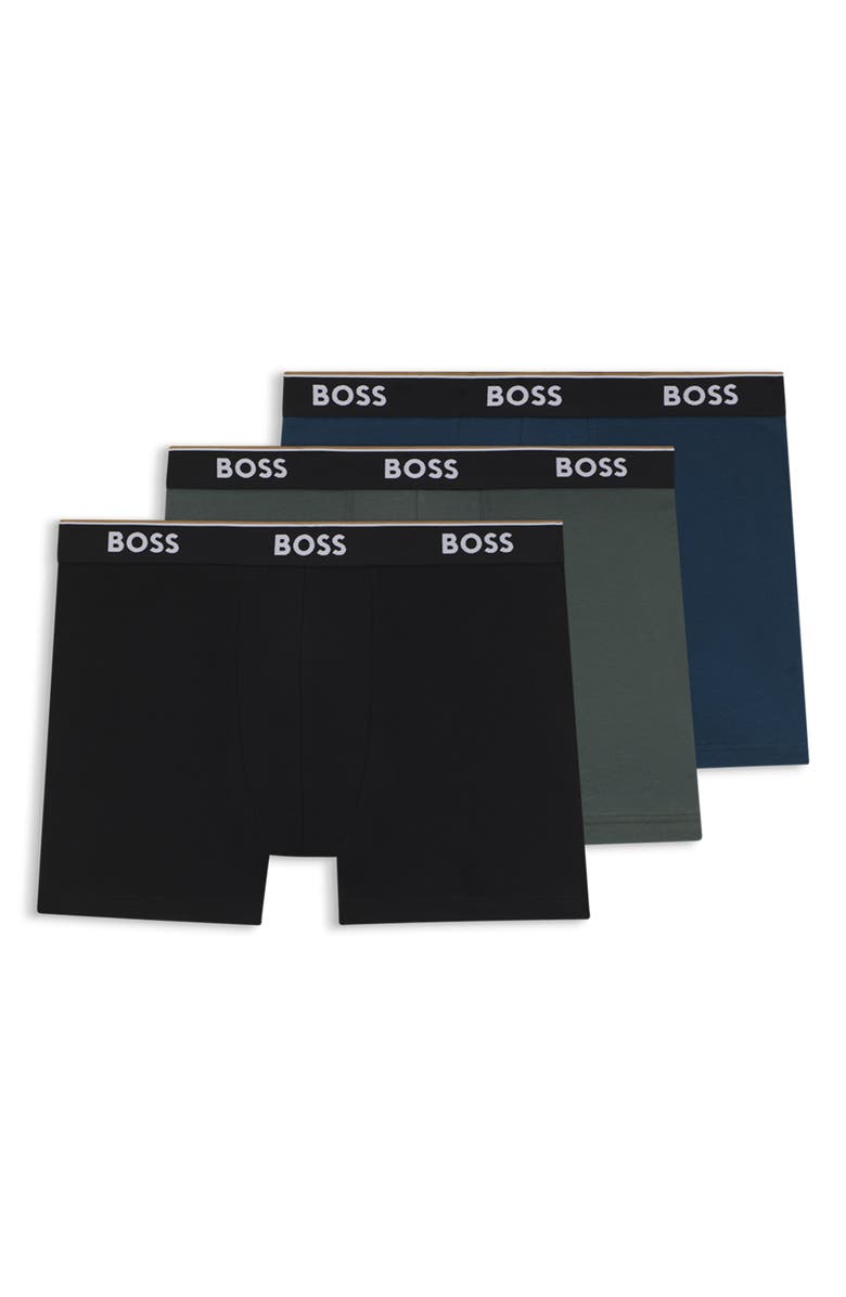 BOSS Assorted 3-Pack Power Stretch Cotton Boxer Briefs, Alternate, color, Blue Multi