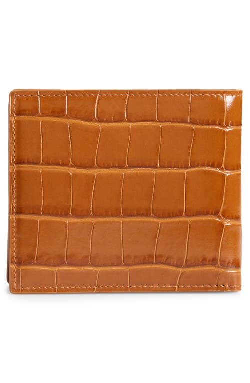 Amiri Ma Icon Croc Embossed Leather Bifold Wallet In Brown