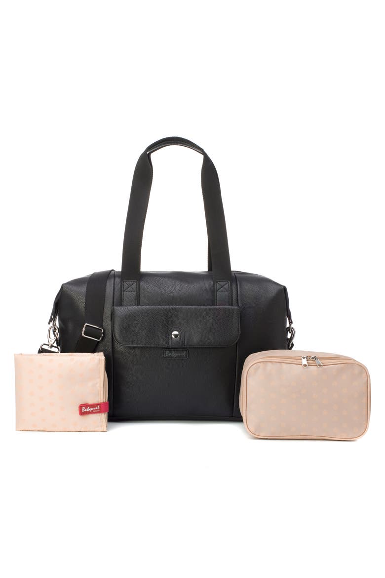 Stef Faux Leather Diaper Bag, Alternate, color, BLACK