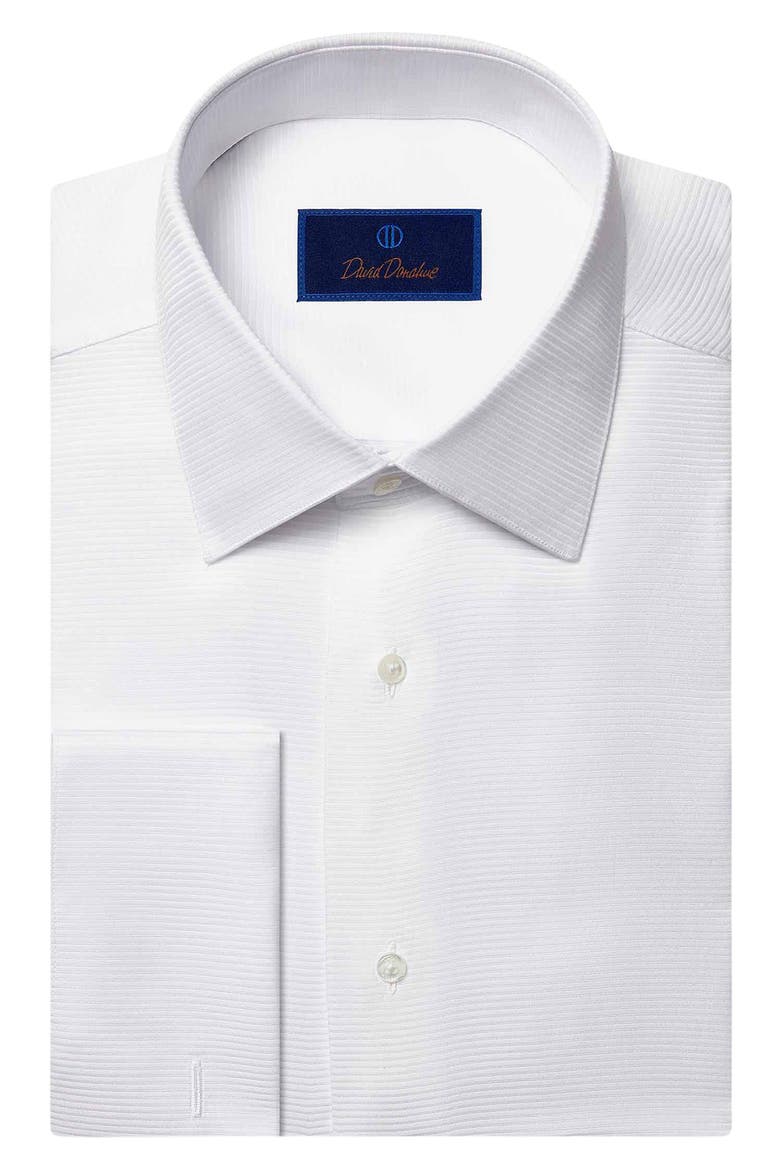 Trim Fit Horizontal Rib French Cuff Formal Shirt, Main, color, SOLID WHITE