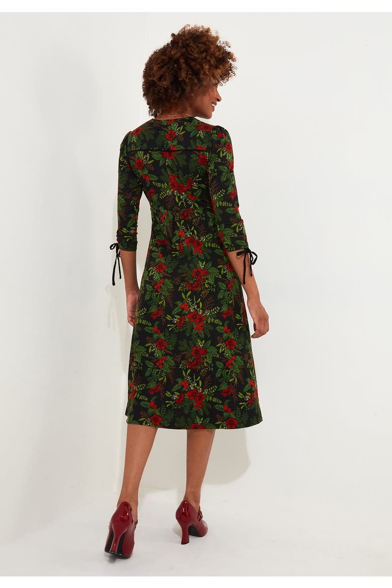 Stretch Knit Faux Wrap Midi Dress, Alternate, color, PRETTY POINSETTIA FLORAL
