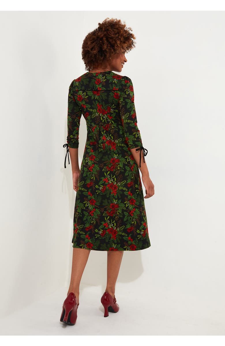 Joe Browns Stretch Knit Faux Wrap Midi Dress, Alternate, color, Pretty Poinsettia Floral