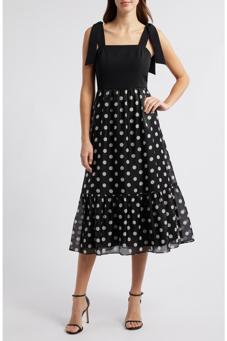 Tie Strap Tiered Skirt Dress, Main, color, ANNE BLACK/ ANNE WHITE