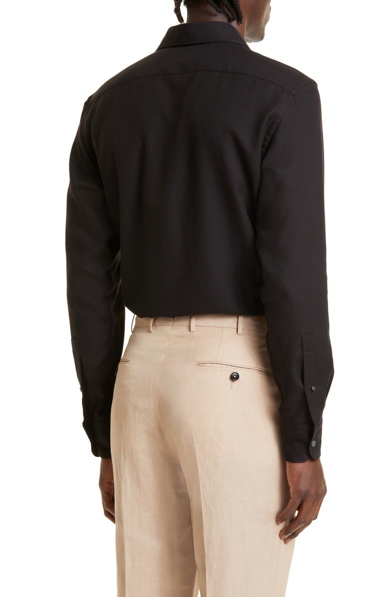 ZEGNA Cashco Cotton & Cashmere Button-Up Shirt, Alternate, color, Black