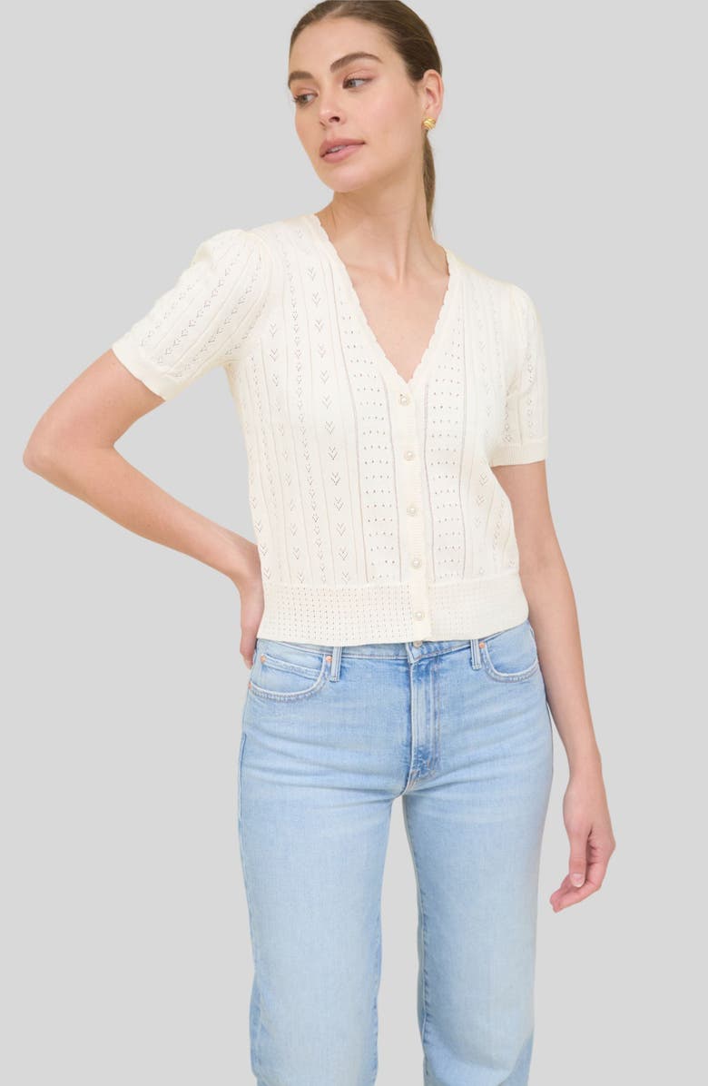 ZOE AND CLAIRE Open Stitch Short Sleeve Cardigan, Alternate, color, Cream