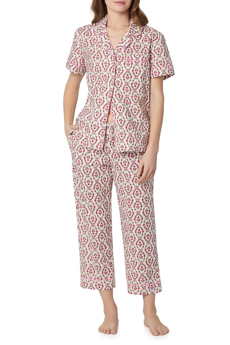 Print Organic Cotton Poplin Crop Pajamas, Alternate, color, OLIVIA