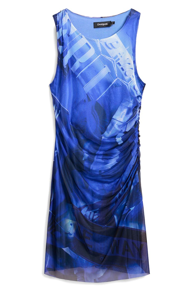 Abstract Print Mesh Sheath Dress, Alternate, color, INK BLUE