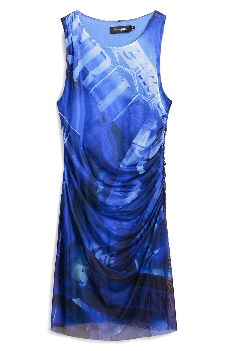 Desigual Abstract Print Mesh Sheath Dress, Alternate, color, Ink Blue