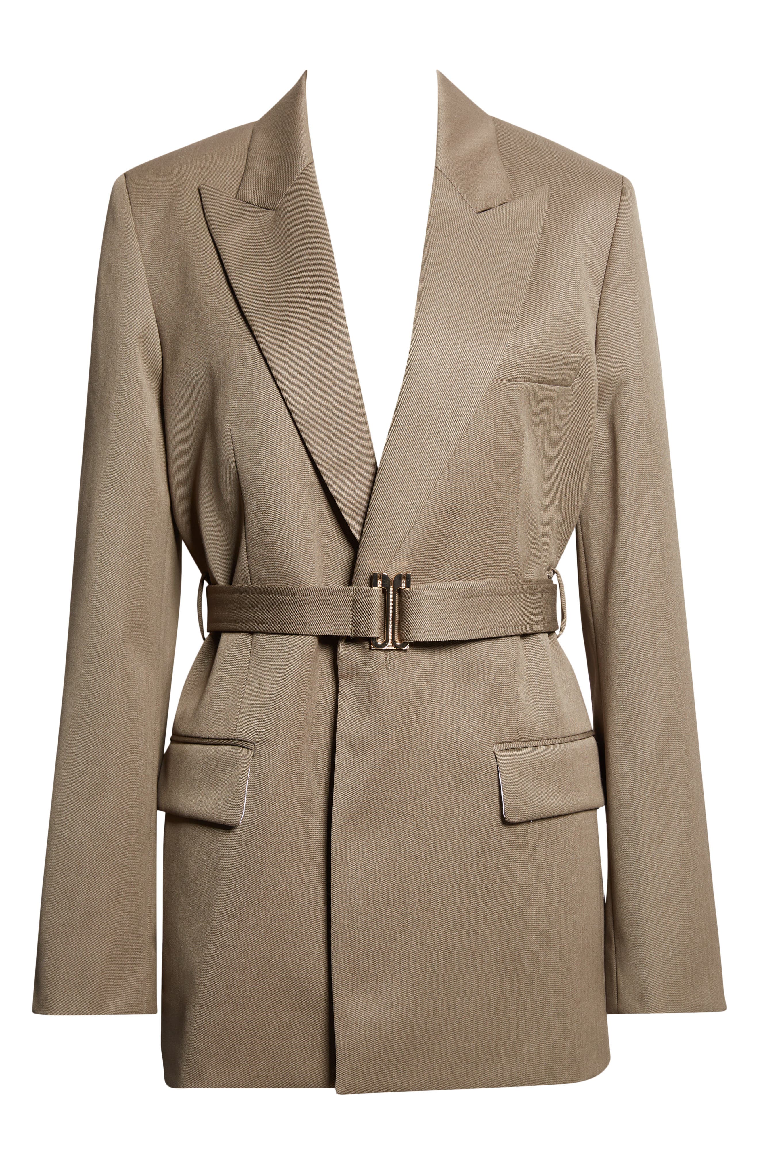 Victoria Beckham Tailored Belted Wool Blend Twill Jacket In Brown