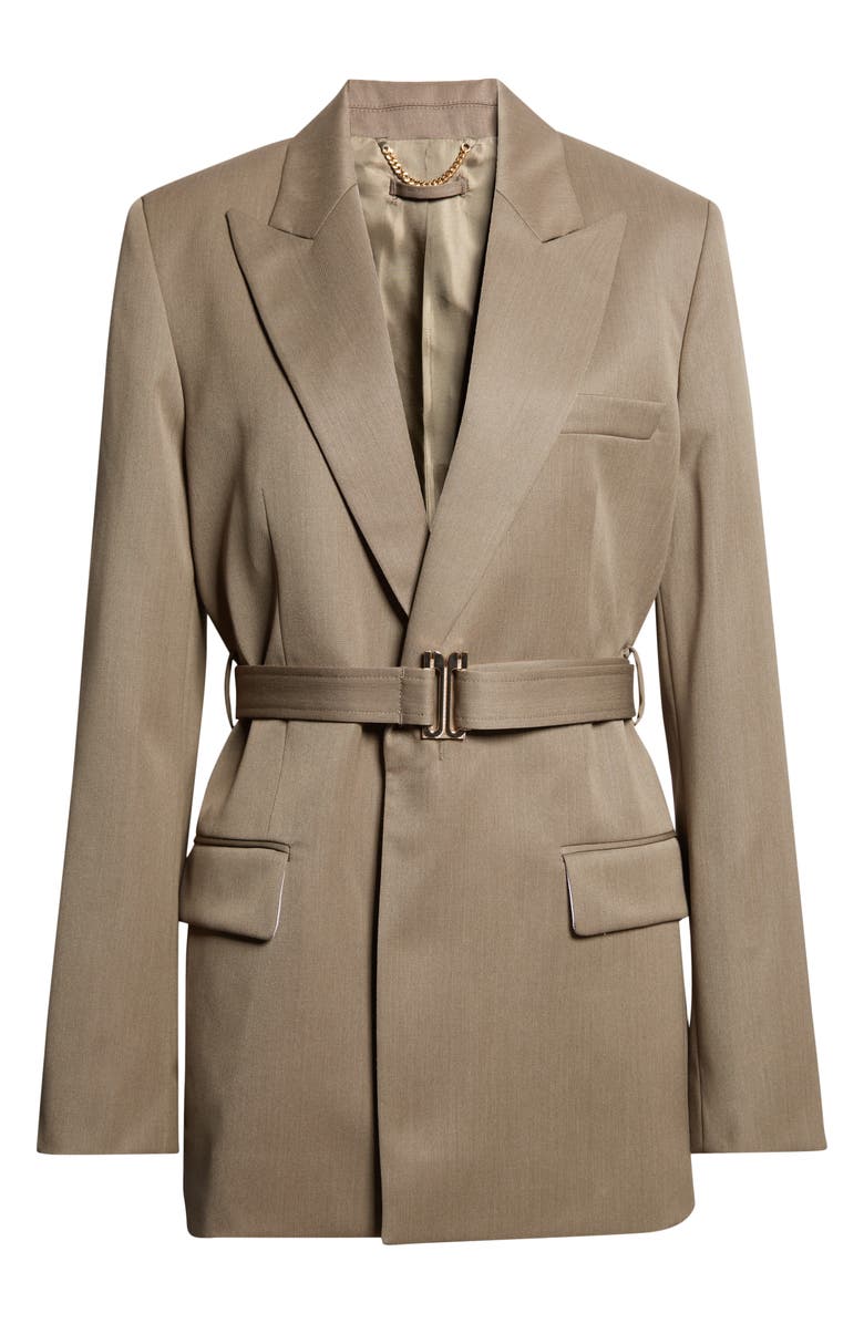 Victoria Beckham Tailored Belted Wool Blend Twill Jacket, Main, color, Sage Melange