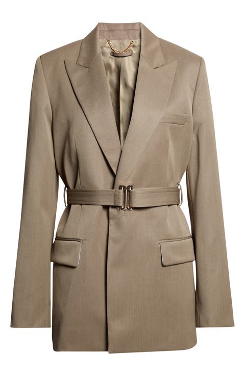 Tailored Belted Wool Blend Twill Jacket
