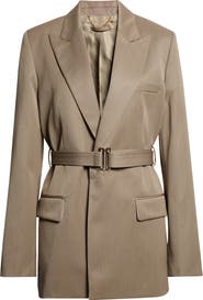 Victoria Beckham Tailored Belted Wool Blend Twill Jacket