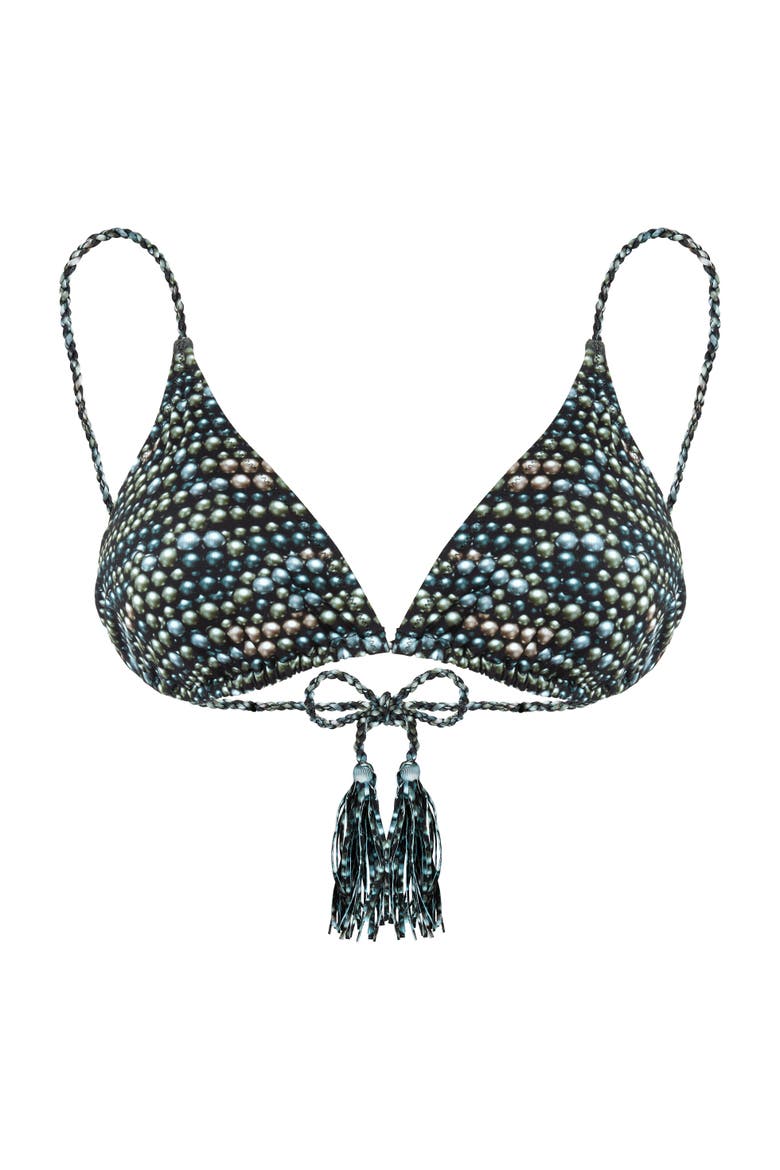 Women's Pearl Jersey Rope Tresses Triangle Bikini Top, Alternate, color, NOIR