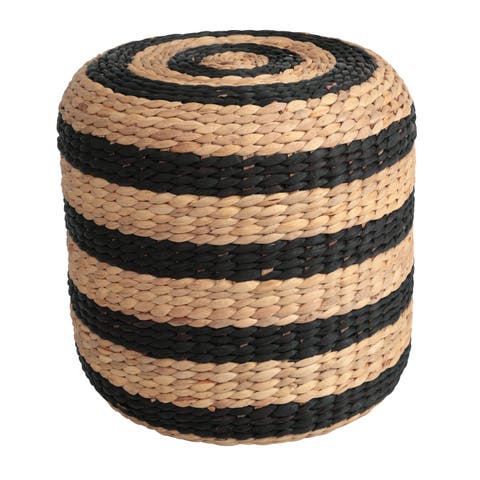 Aimee 15.7" Modern Minimalist Two-Tone Hand-Woven Hyacinth Stool