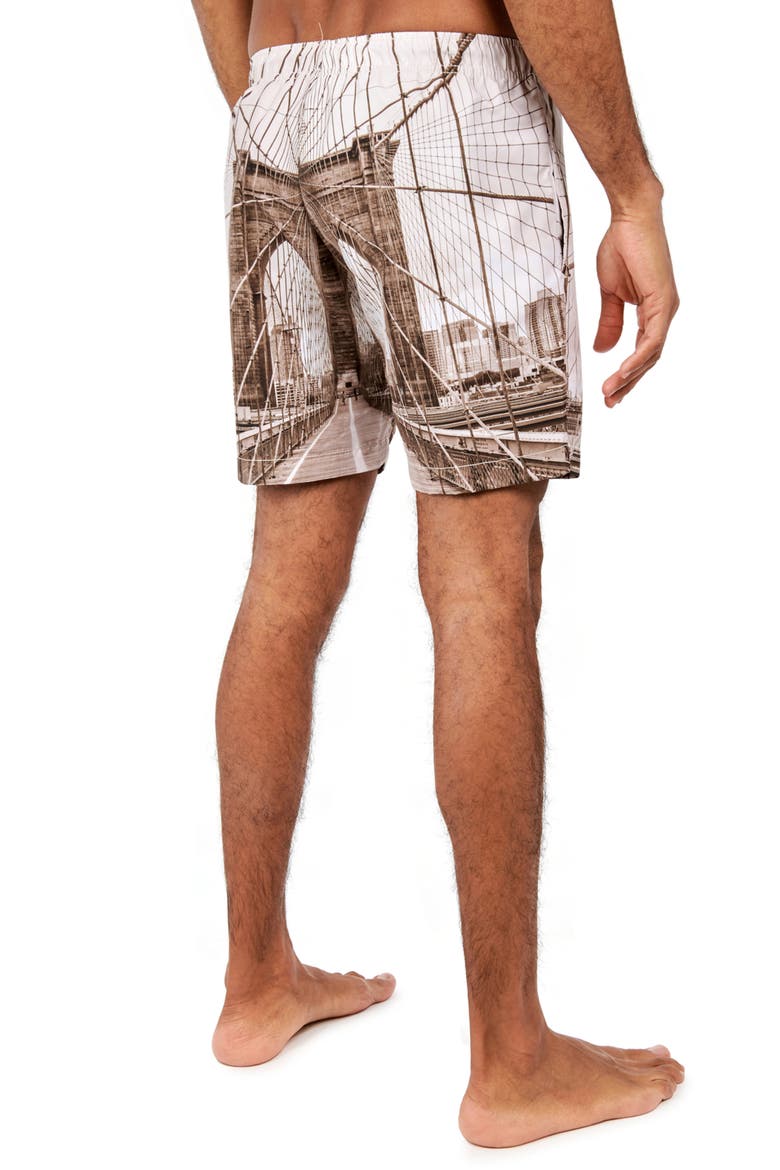 Slim Fit Brooklyn Bridge Swim Trunks, Alternate, color, GREY