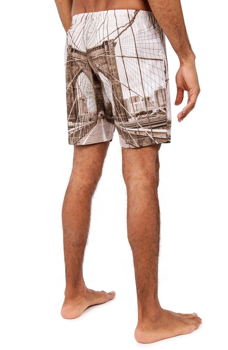 Brooklyn Brigade Slim Fit Brooklyn Bridge Swim Trunks, Alternate, color, Grey