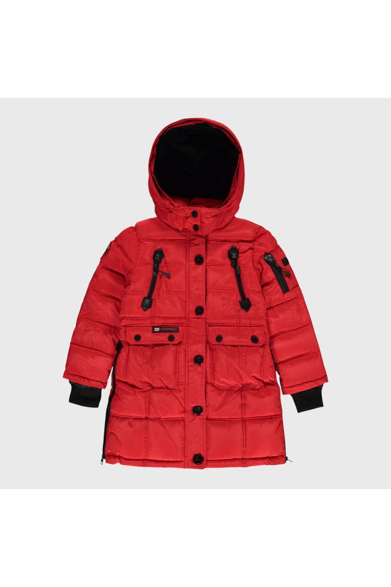 Girls' Long Faux Fur Parka, Alternate, color, Red