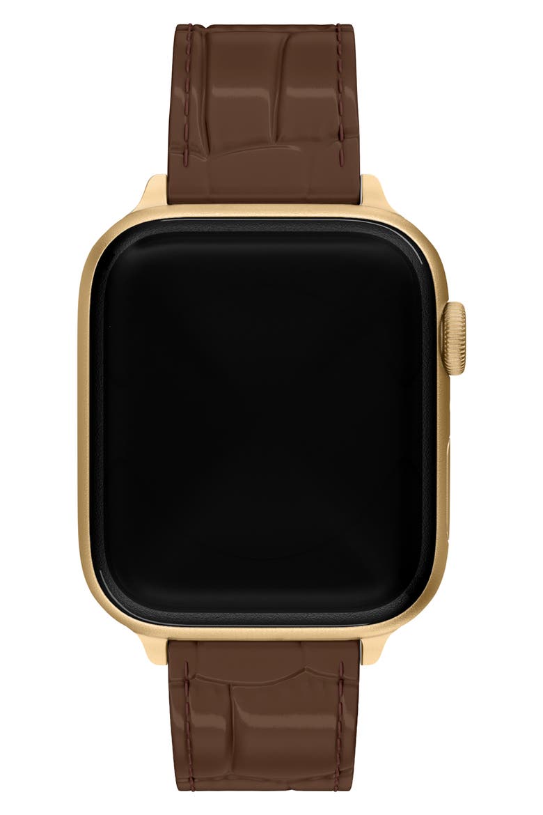 Croc Embossed Leather 20mm Apple Watch® Watchband, Alternate, color, BROWN