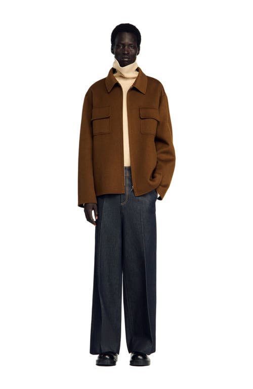 Sandro Dual Pocket Overshirt Jacket In Brown