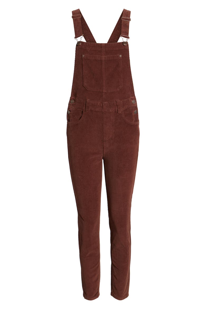 Slim Ankle Corduroy Overalls, Alternate, color, CHOCOLATE