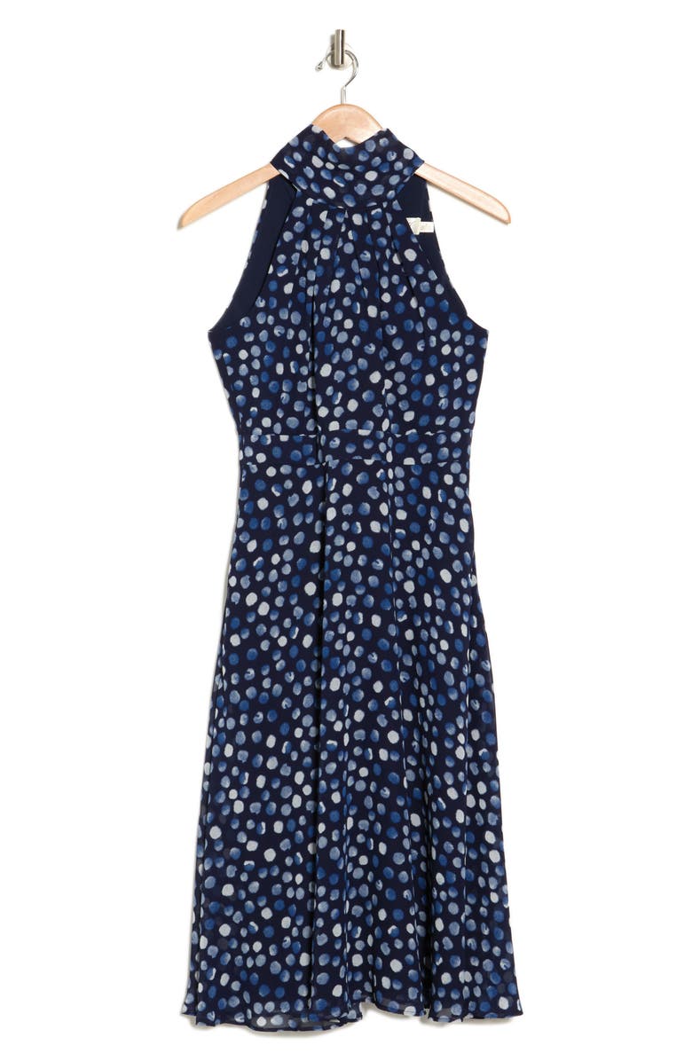 Eliza J Polka Dot Halter Pleated Midi Dress, Alternate, color, 